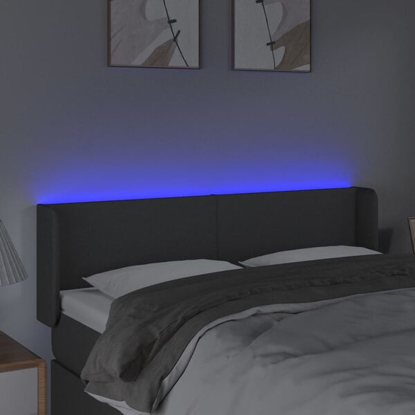 vidaXL LED h&ouml;fu&eth;gafl D&ouml;kkgr&aacute;tt 147x16x78/88 cm Efni