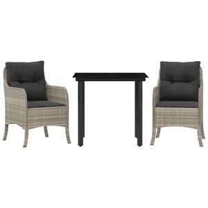 vidaXL 3 Hluta Gar&eth;bor&eth;stofusett me&eth; Sessum Lj&oacute;sgr&aacute;tt P&oacute;l&yacute;rattan