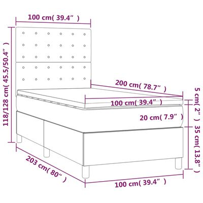 vidaXL Hólfað Springrúm með Dýnu Bleikur 100x200 cm Flauel