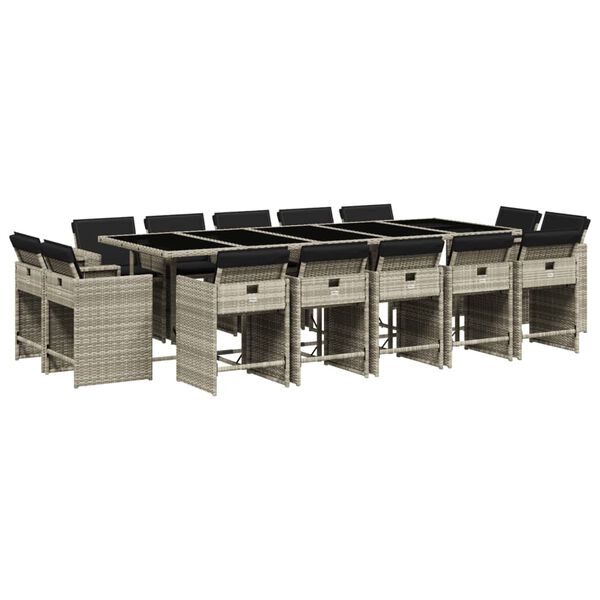 vidaXL 15 Stk. Gar&eth;bor&eth;stofusetti&eth; me&eth; P&uacute;&eth;um Lj&oacute;sgr&aacute;r P&oacute;l&yacute;rattan