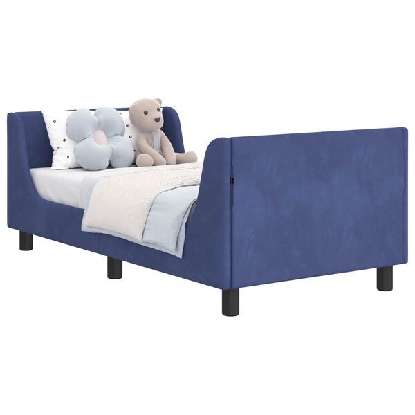 vidaXL Barnarúmrammi með háttá Lögreglu blár 80 x 160 cm Flauel