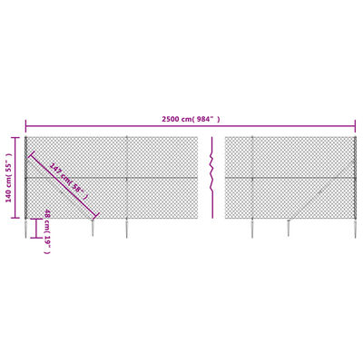 vidaXL Netagirðing með Jarðfestingum Reykgrá 1,4x25 m