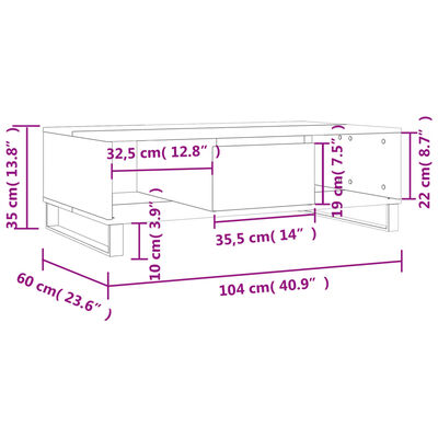 vidaXL Sófaborð Grátt Sonoma 104x60x35 cm Samsettur Viður