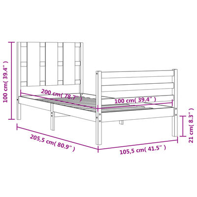 vidaXL Rúmgrind án Dýnu 100x200 cm Gegnheil Viður