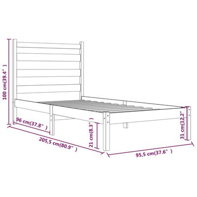 vidaXL Rúmgrind án Dýnu Gegnheil Viður 90x200 cm