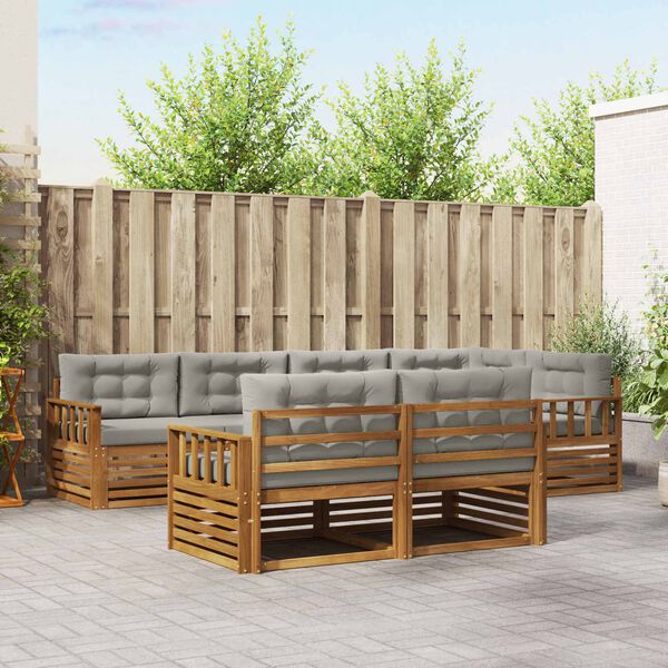 vidaXL &Uacute;ti s&oacute;fasett me&eth; p&uacute;&eth;i 7 pcs N&aacute;tt&uacute;rulegt og Lj&oacute;st Gr&aacute;tt