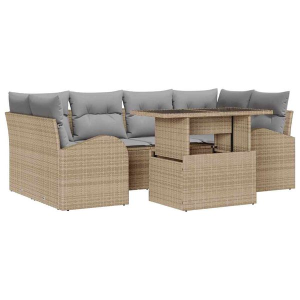 vidaXL Gar&eth;s&oacute;fa sett me&eth; p&uacute;&eth;i 7 pcs Drapplita&eth;ur Poly rattan