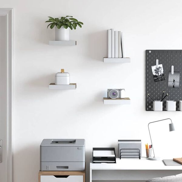 vidaXL Vegghengdar Hillur 4 stk. Eikarlitur & Hvítur 23x23,5x3,8cm MDF
