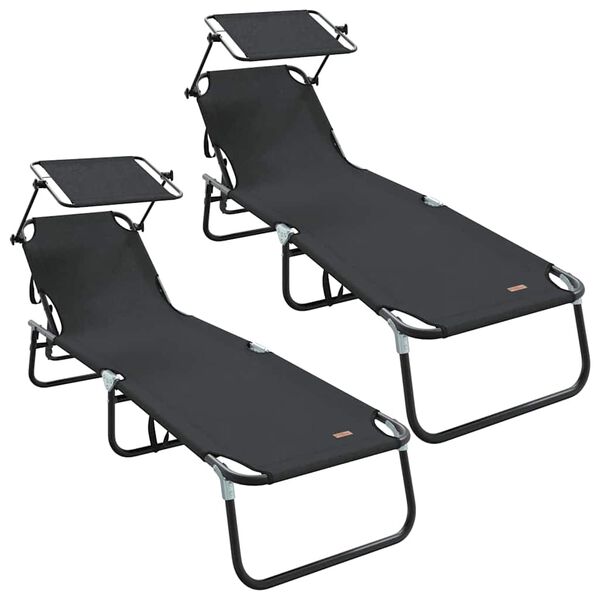 vidaXL Stillanlegur samanbrjótanlegur sólstóll með púði 2 pcs Svartur