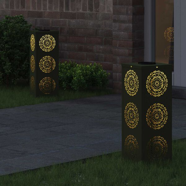 vidaXL S&oacute;lar LED st&iacute;gslj&oacute;s 2 pcs Ol&iacute;fugr&aelig;nn Kaldvalsa&eth;ur st&aacute;lar