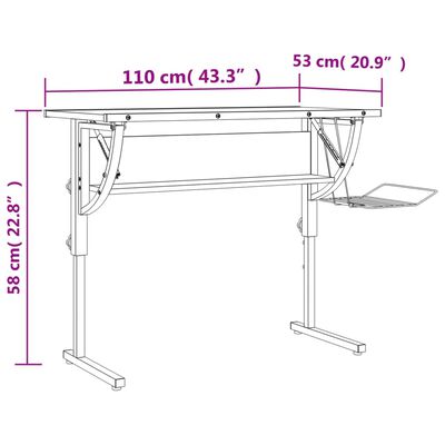 vidaXL Handverksskrifborð 110x53x(58-87) cm Samsettur Viður&Stál