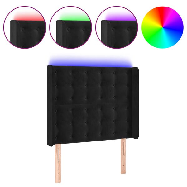 vidaXL LED h&ouml;fu&eth;gafl Svart 93x16x118/128 cm Flauel