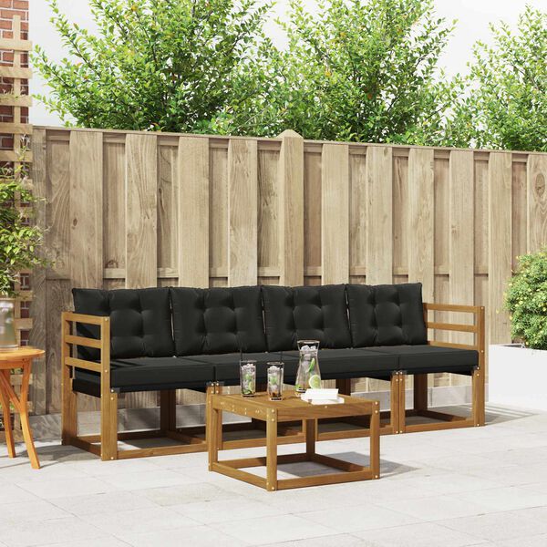 vidaXL &Uacute;ti s&oacute;fasett me&eth; p&uacute;&eth;i 5 pcs N&aacute;tt&uacute;rulegur og svartur