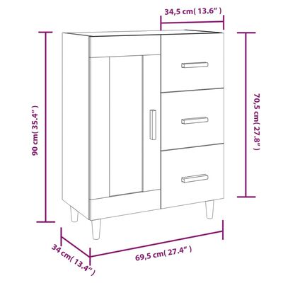 vidaXL Skenkur Steypugrár 69,5x34x90 cm Samsettur Viður