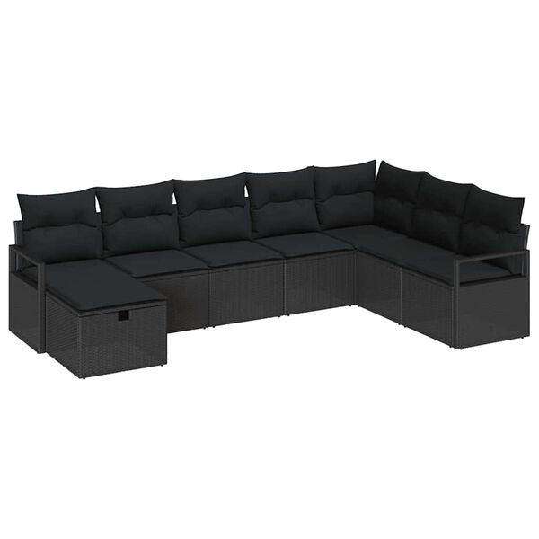vidaXL S&oacute;fasett me&eth; p&uacute;&eth;i me&eth; geymslu 8 pcs Svartur p&oacute;l&yacute;rattan