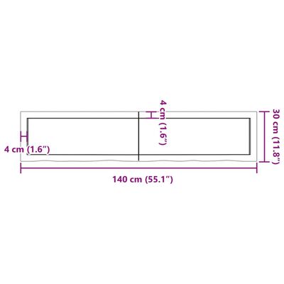 vidaXL Baðherbergisborðplata 140x30x(2-6)cm Meðhöndlaður Viður