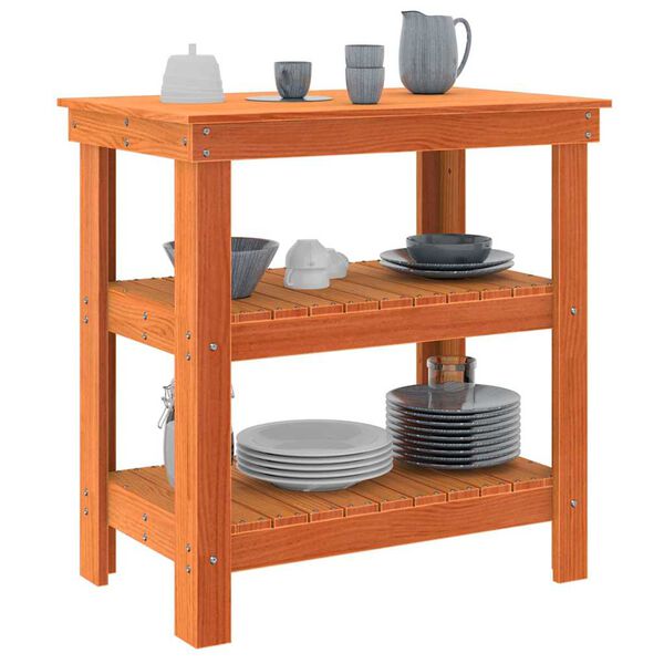 vidaXL Vinnubekkur me&eth; hillu Vaxbr&uacute;nn 78,5 x 50 x 80 cm Solid furuhikk