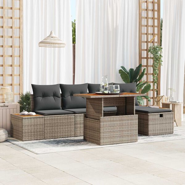 vidaXL Gar&eth;s&oacute;fa sett me&eth; p&uacute;&eth;i me&eth; geymslu 6 pcs Gr&aacute;r Poly rattan