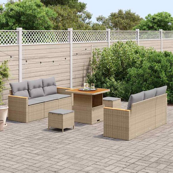 vidaXL Gar&eth;s&oacute;fa sett me&eth; p&uacute;&eth;i 11 pcs Beige og lj&oacute;sgr&aacute;r p&oacute;l&yacute;rattan