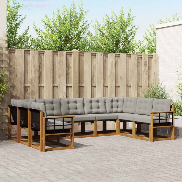 vidaXL &Uacute;ti s&oacute;fasett 9 pcs N&aacute;tt&uacute;rulegt og Lj&oacute;st Gr&aacute;tt Hrein akas&iacute;utr&eacute;