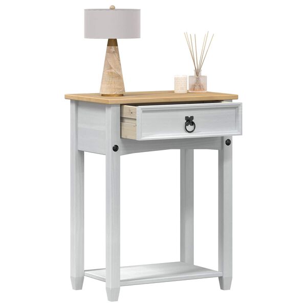 vidaXL Kons&oacute;l bor&eth; me&eth; sk&uacute;ffu Hv&iacute;tt 55 x 35 x 73 cm Solid furuhikk