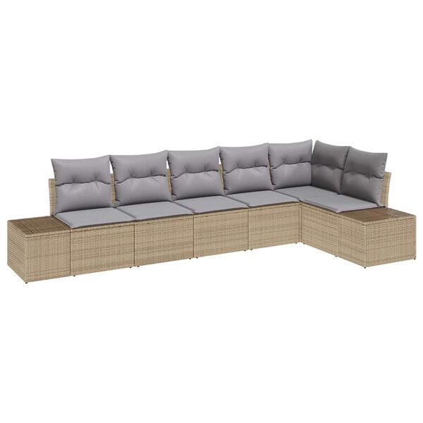 vidaXL Gar&eth;s&oacute;fa sett me&eth; p&uacute;&eth;i 6 pcs Beige og Gr&aacute;tt p&oacute;l&yacute;rattan