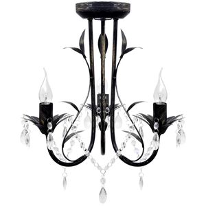 Art Nouveau Málmljósakróna Svört með Kristalperlum 3 x E14 Perur