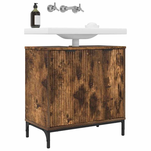 vidaXL Ba&eth;herbergisvaskarsk&aacute;pur me&eth; hur&eth; Rau&eth;-eik 60,5 x 33,5 x 61 cm