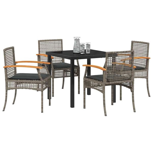 vidaXL Gar&eth;ur bor&eth;sett 5 pcs Gr&aacute;r p&oacute;l&yacute;rattan