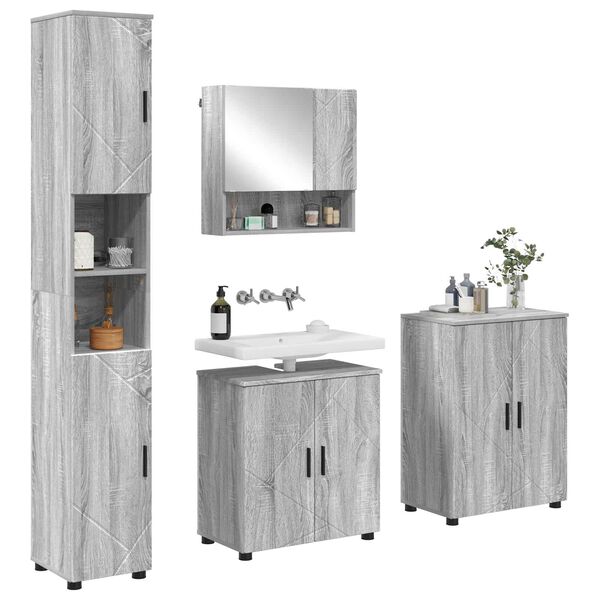 vidaXL Ba&eth;herbergismublasett 4 pcs Gr&aacute;r Sonoma Samsettur vi&eth;ur & metal