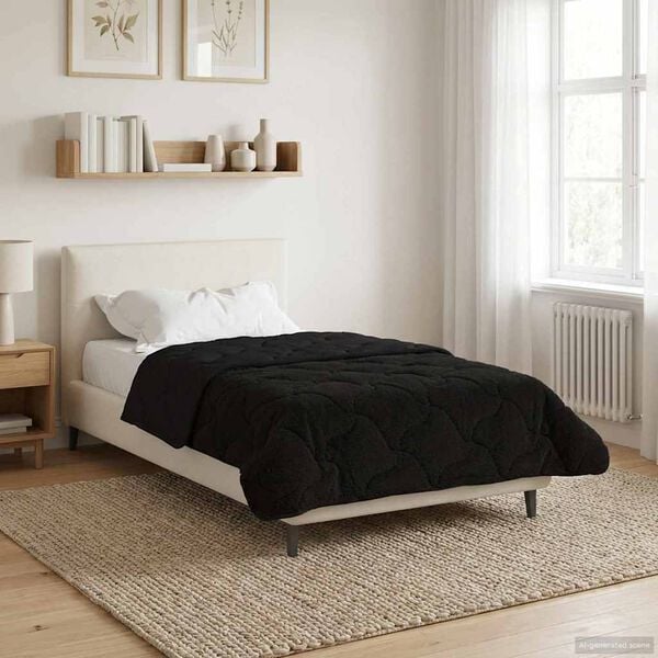 vidaXL Full &aacute;rs d&yacute;na Svartur 135 x 200 cm Microfiber og Teddy f&oacute;&eth;ri&eth;