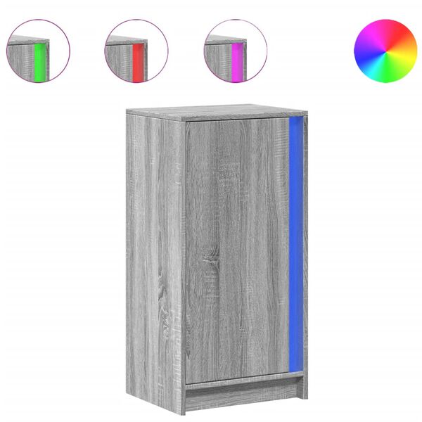 vidaXL Skenkur me&eth; LED Gr&aacute;ir Sonoma Eik 42,5x34x85 cm Samsettur Vi&eth;ur