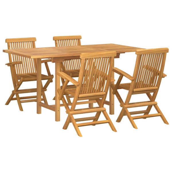 vidaXL Garður borðsett 5 pcs Brúnn Solid teak viður