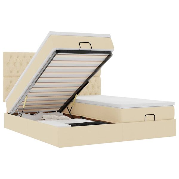 vidaXL Ottoman R&uacute;mgrind me&eth; D&yacute;num Krem 200x200cm Efni