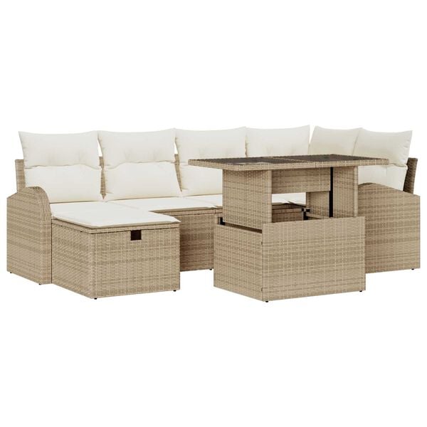 vidaXL Garðsófa sett með púði 7 pcs Drapplitaður Poly rattan