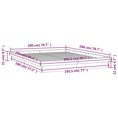 vidaXL Rúmgrind með LED Vaxbrún 200x200 cm Gegnheil Fura