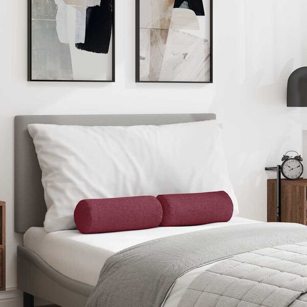 vidaXL Bolster Púðar 2 pcs Vínrauður Ø 15 x 40 cm dúkur