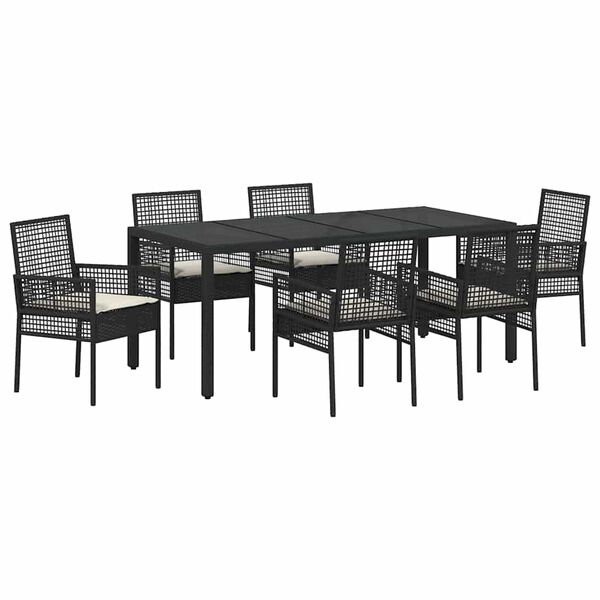 vidaXL Gar&eth;ur bor&eth;sett 7 pcs Svartur p&oacute;l&yacute;rattan