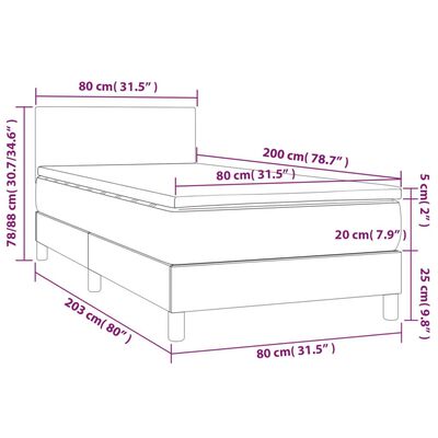 vidaXL Hólfað Springrúm með Dýnu Ljósgrátt 80x200 cm Tauefni