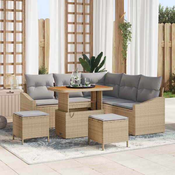 vidaXL Gar&eth;s&oacute;fa sett me&eth; p&uacute;&eth;i 8 pcs Drapplita&eth;ur Poly rattan