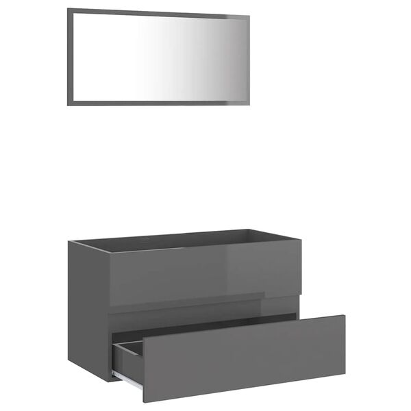 804889 vidaXL 2 Piece Bathroom Furniture Set High Gloss Grey Chipboard