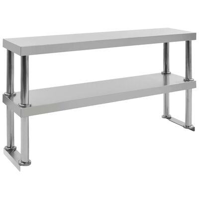 51193 vidaXL 2-Tier Work Table Overshelf 120x30x65 cm Stainless Steel