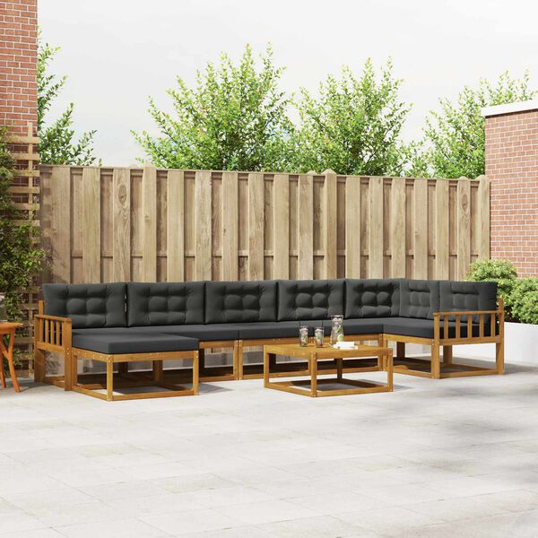 vidaXL &Uacute;ti s&oacute;fasett me&eth; p&uacute;&eth;i 8 pcs N&aacute;tt&uacute;rulegt og Antrac&iacute;t