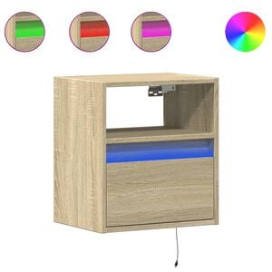 vidaXL Veggfest N&aacute;ttbor&eth; me&eth; LED Lj&oacute;sum Sonoma Eikarlitur