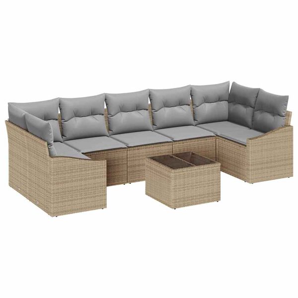 vidaXL S&oacute;fasett me&eth; p&uacute;&eth;i Beige og lj&oacute;sgr&aacute;r 55 x 55 x 37 cm p&oacute;l&yacute;rattan
