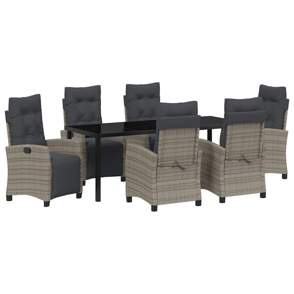 vidaXL Gar&eth;ur bor&eth;sett me&eth; p&uacute;&eth;i 7 pcs Gr&aacute;r p&oacute;l&yacute;rattan