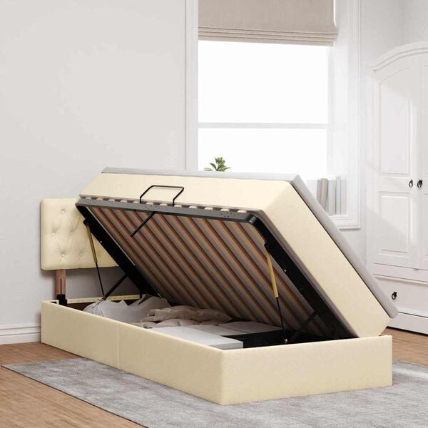 vidaXL R&uacute;m me&eth; geymslur&yacute;mi og LED me&eth; d&yacute;nu Krem 90 x 190 cm d&uacute;kur