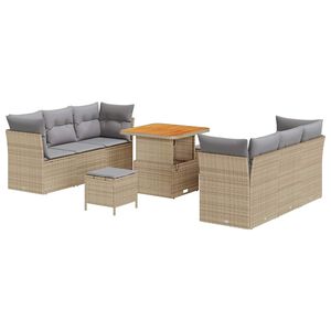 vidaXL Gar&eth;s&oacute;fa sett 9 pcs Drapplita&eth;ur p&oacute;l&yacute;rattan