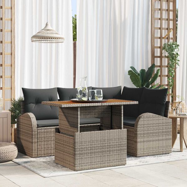 vidaXL Gar&eth;s&oacute;fa sett me&eth; geymslu 5 pcs Gr&aacute;r Poly rattan