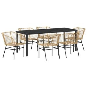 vidaXL Gar&eth;ur bor&eth;sett 7 pcs Br&uacute;nn p&oacute;l&yacute;rattan